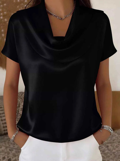 Cowl Neck Short Sleeve Blouse