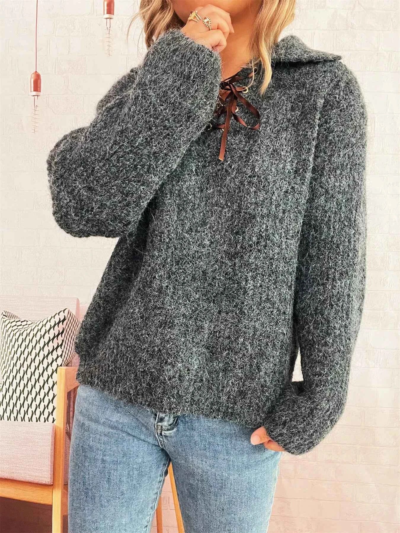 Lace Up Long Sleeve Sweater