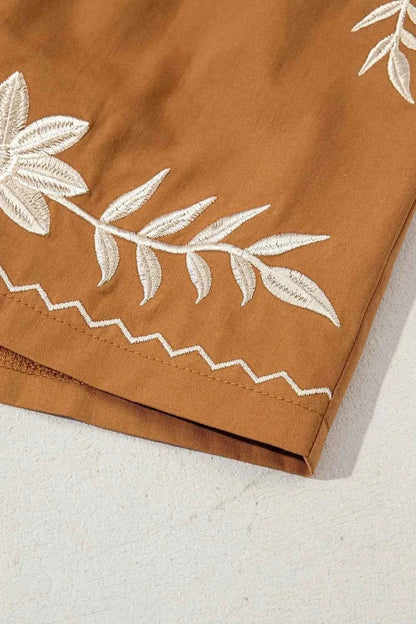 Embroidered Boho Tasseled Drawstring Elastic Waist Casual Shorts