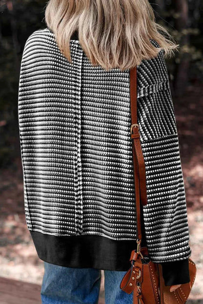 Oversized Striped Round Neck Sweatshirt