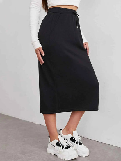 Slit Drawstring Midi Skirt