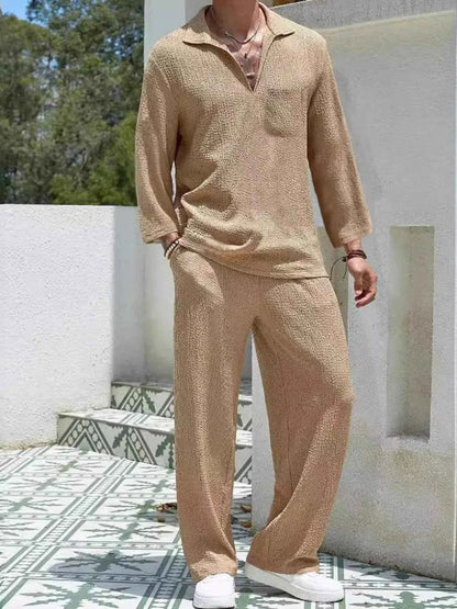Men's Plus Size Long Sleeve Top and Pants Set