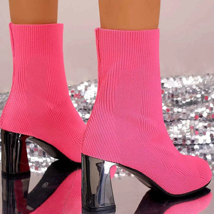 Round Toe Block Heels Boots