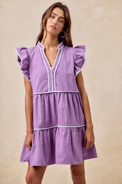 BiBi Gameday Theme Contrast Binding Ruffled Dress