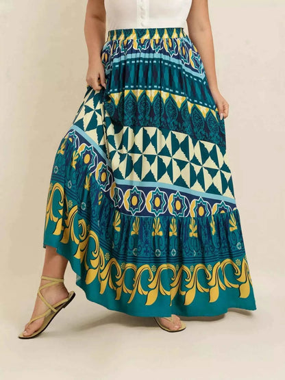 Plus Size Printed Maxi Skirt