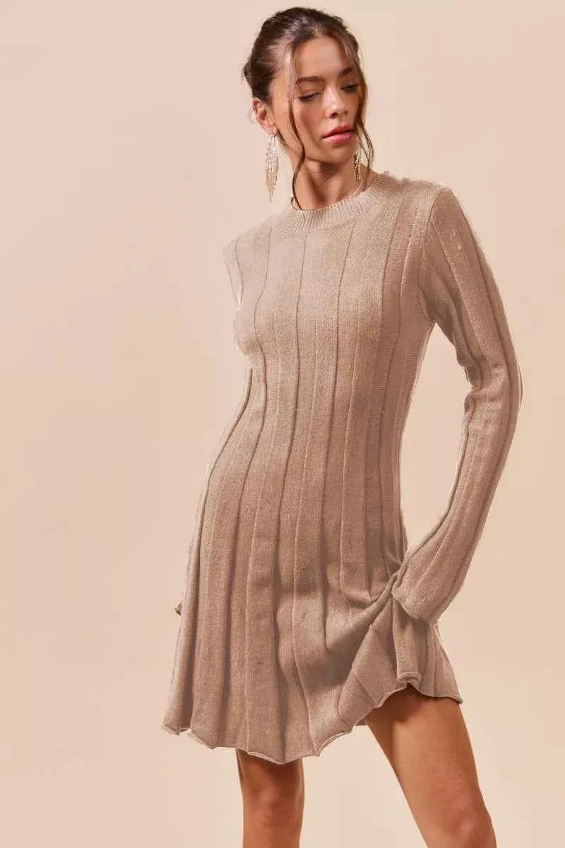SO ME Ribbed Long Sleeve Mini Sweater Dress
