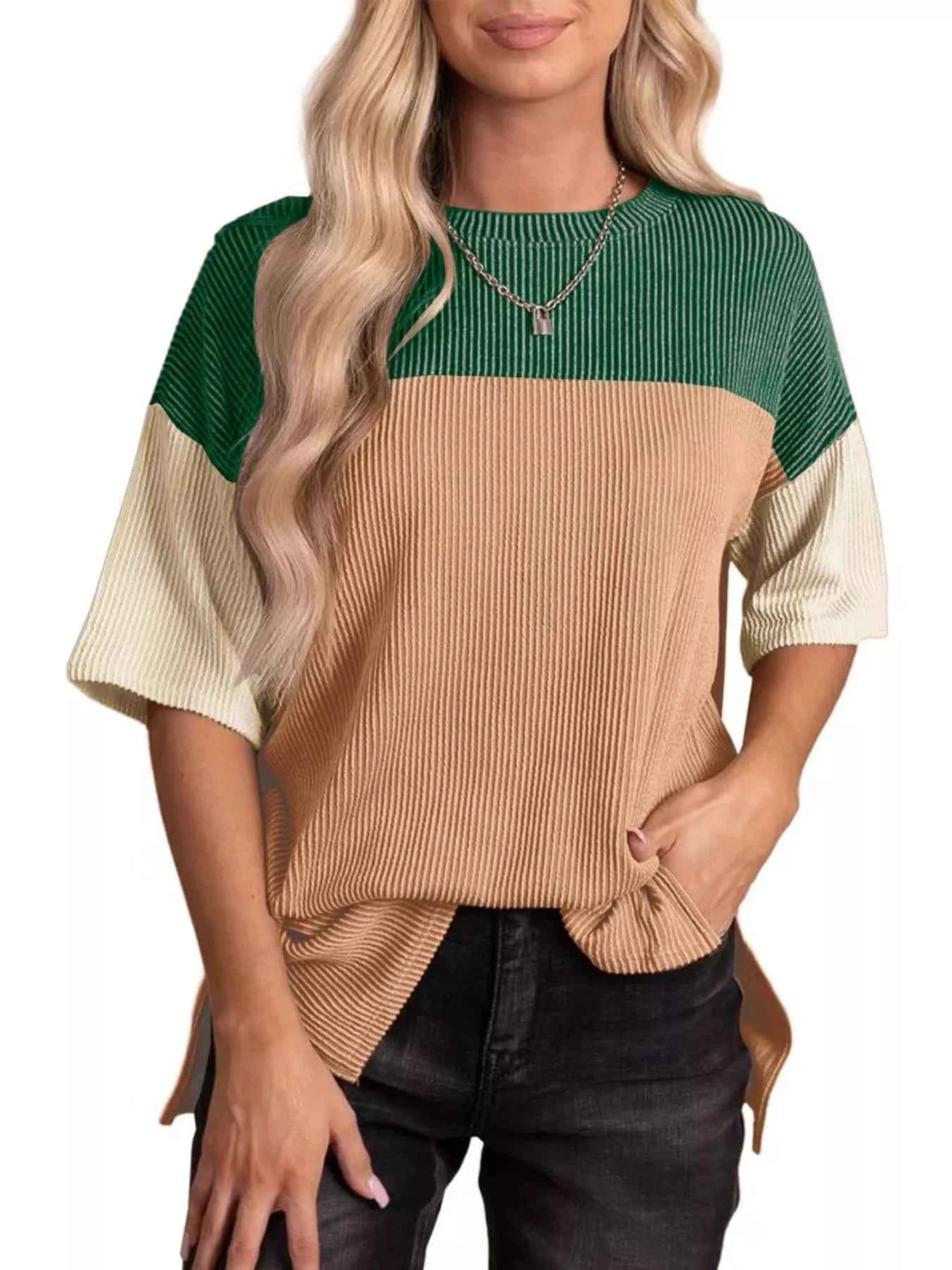 Color Block Half Sleeve Top