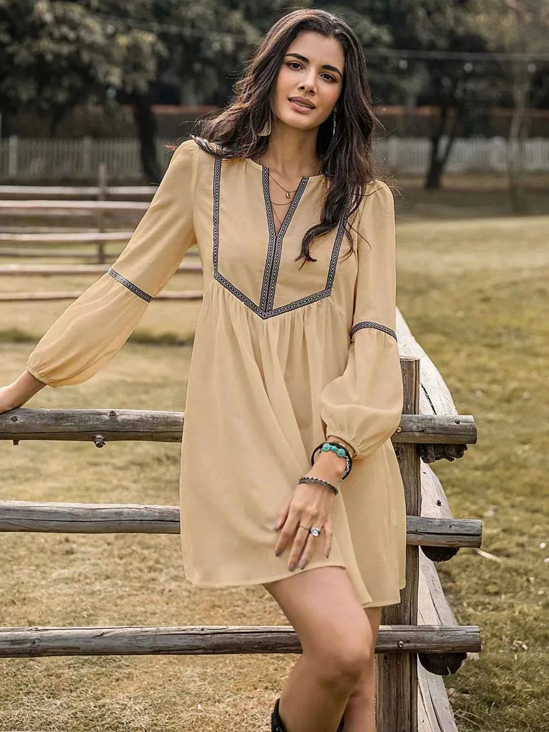 Long Sleeve Mini Dress with Contrast Trim