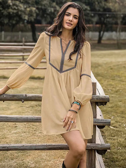 Long Sleeve Mini Dress with Contrast Trim