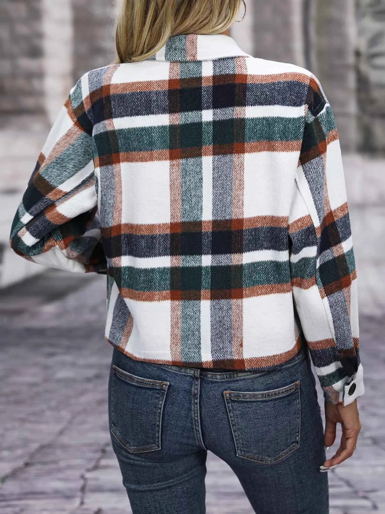 Plaid Oversized Button-Up Cropped Jacket