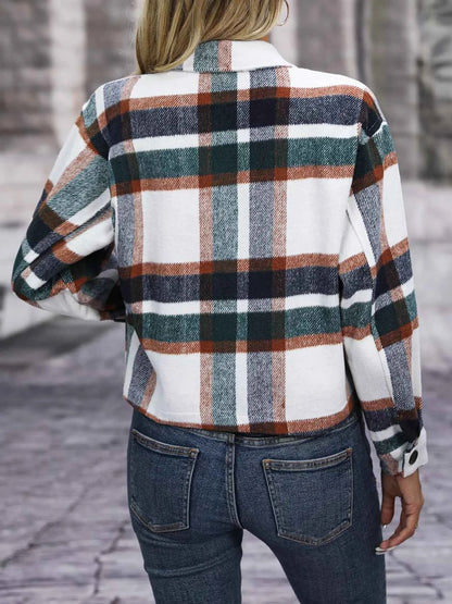 Plaid Oversized Button-Up Cropped Jacket