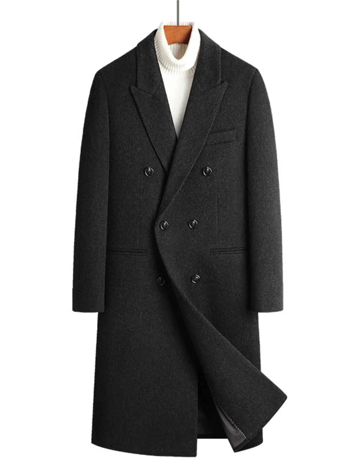 Men's Plus Size Double-Breasted Wool Overcoat