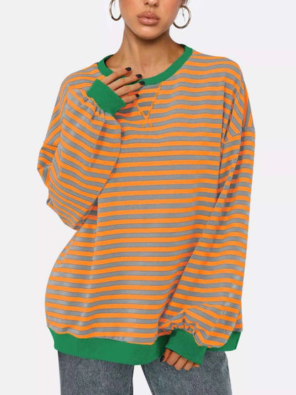 Striped Round Neck Long Sleeve Sweatshirt