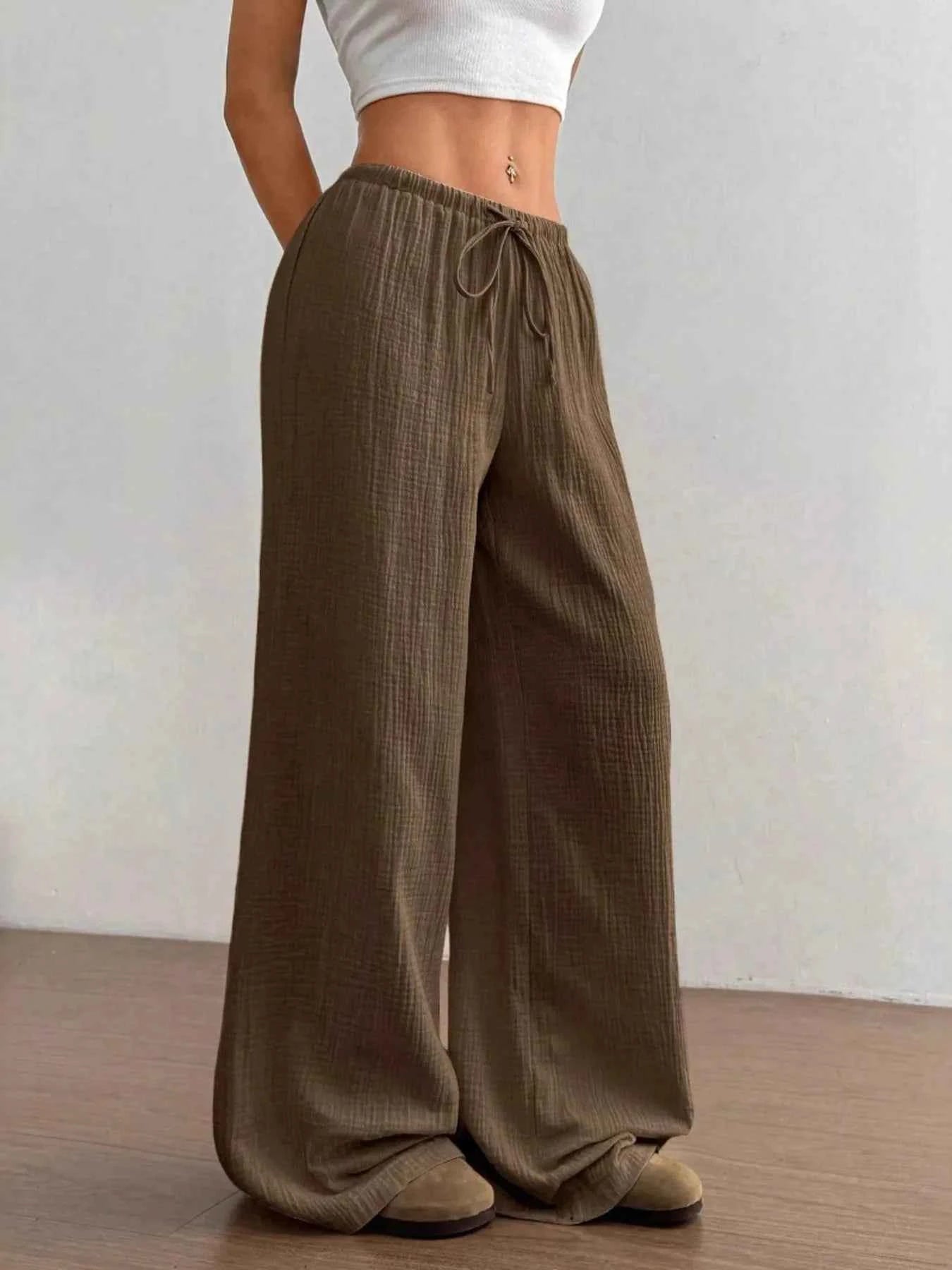 Drawstring Wide-Leg Casual Pants