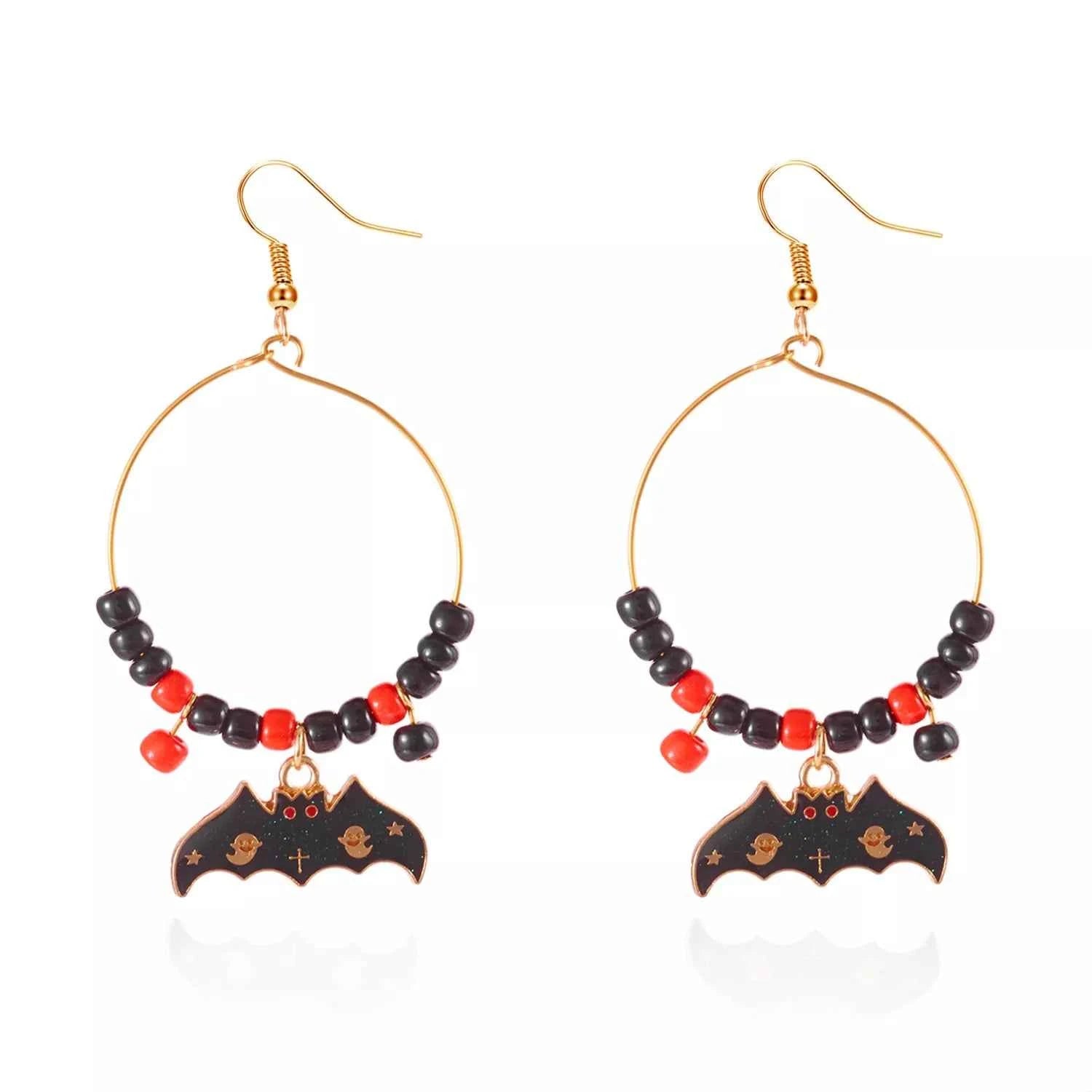 Halloween Bat Charm Hoop Earrings