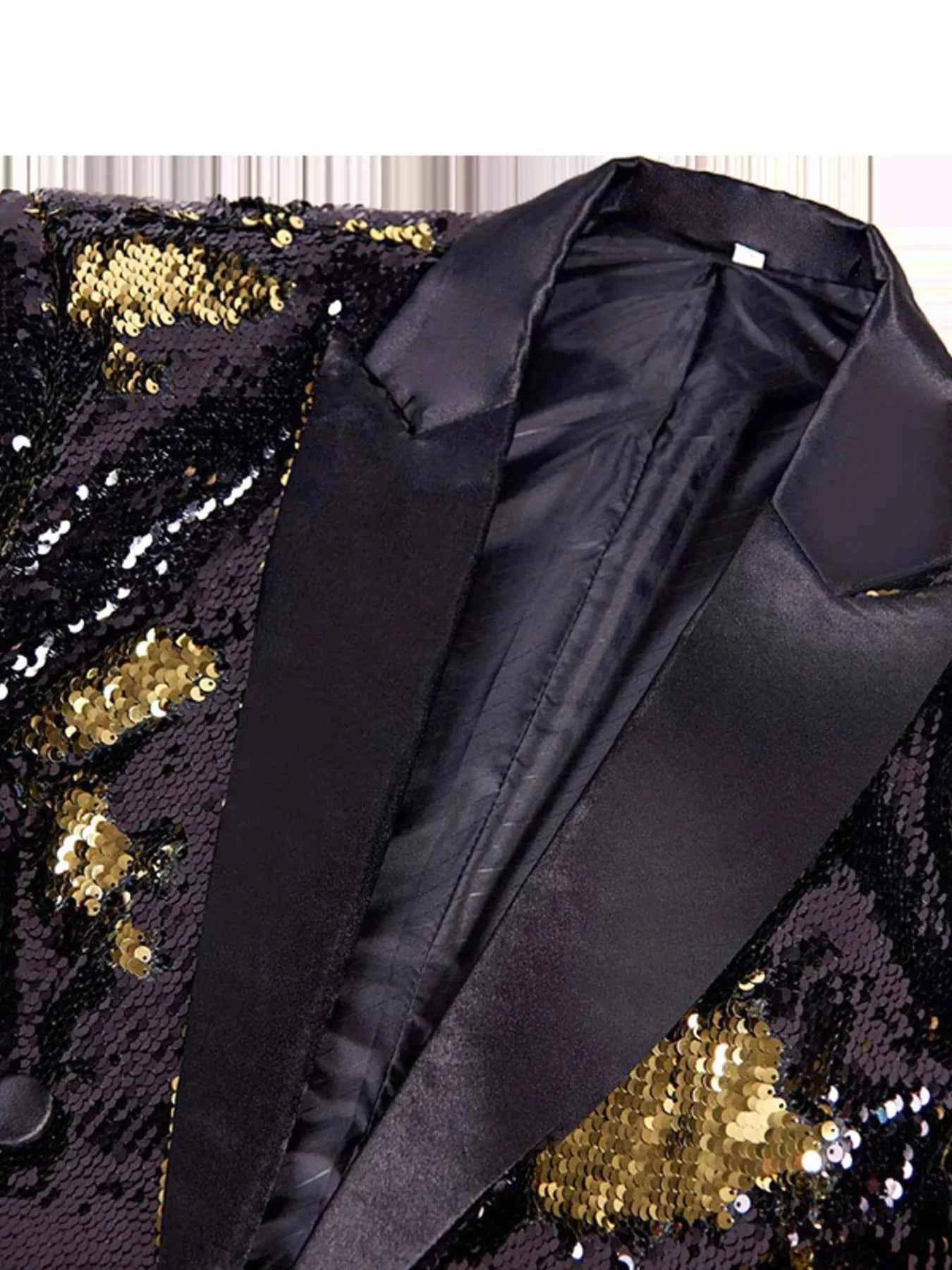 Men's Sequin Long Sleeve Tuxedo Blazer