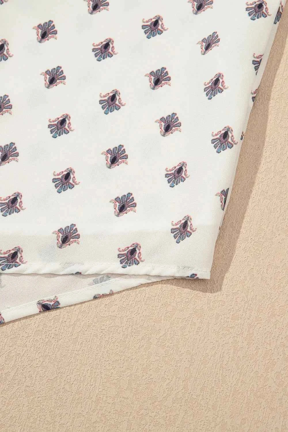 Boho Pattern Tiered Ruffled Sleeve V Neck Buttoned Blouse