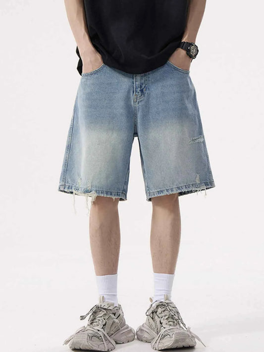 Men's Distressed Wide Leg Denim Shorts