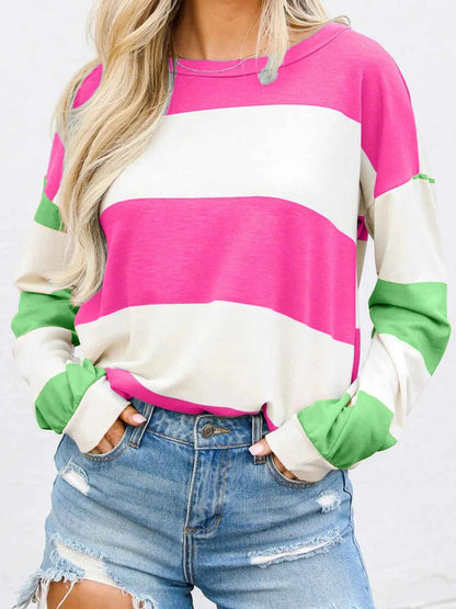 Color Block Drop Shoulder Long Sleeve Top