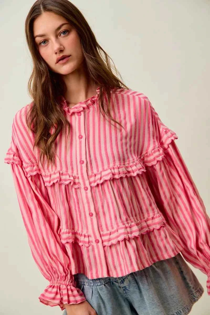 SO ME Variegated Stripe Reversible Flowy Boho Blouse