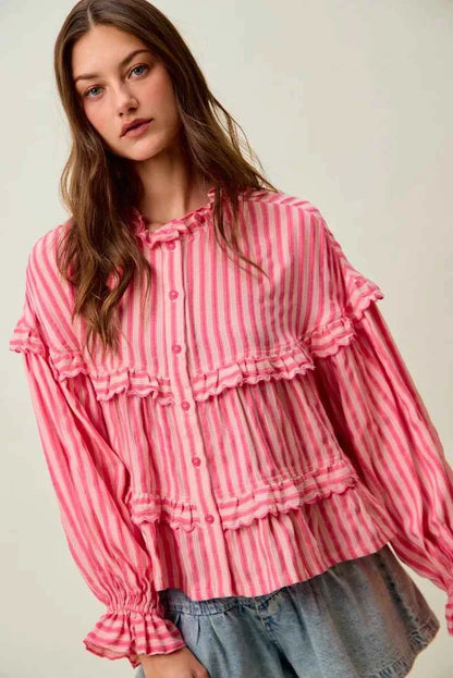 SO ME Variegated Stripe Reversible Flowy Boho Blouse