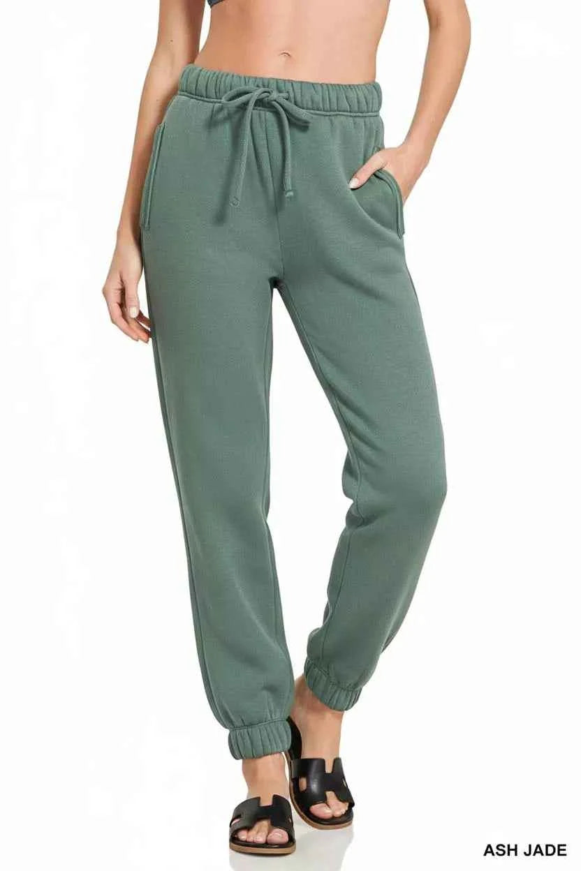 Zenana Fleece Drawstring Joggers With Pocket