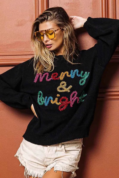 BiBi Tinsel Lettering Christmas Sweater