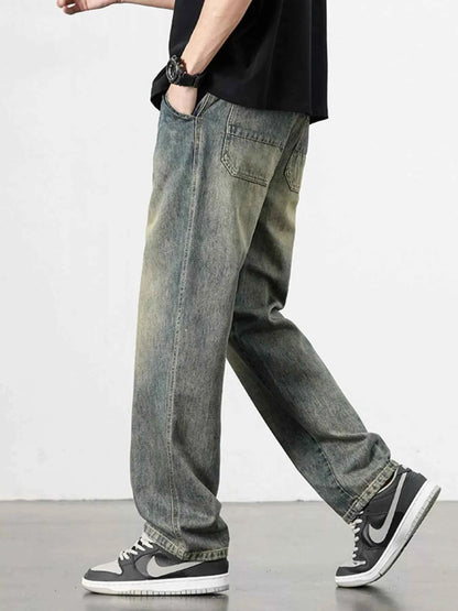 Men's Washed Wide Leg Relaxed Fit Jeans