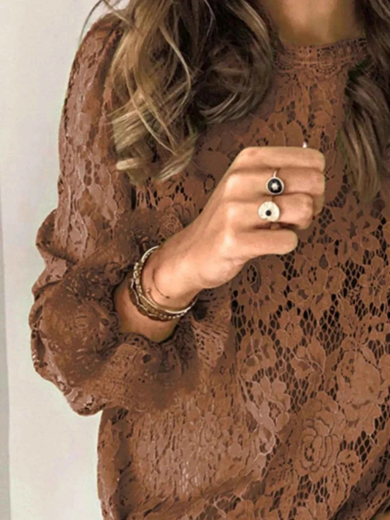 Full Size Floral Lace Flounce Sleeve Blouse Plus Size