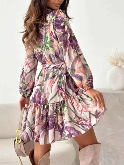Floral Print Tie Waist Mini Dress