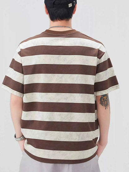 Men's Plus Size Striped Round Neck Short Sleeve T-Shirt