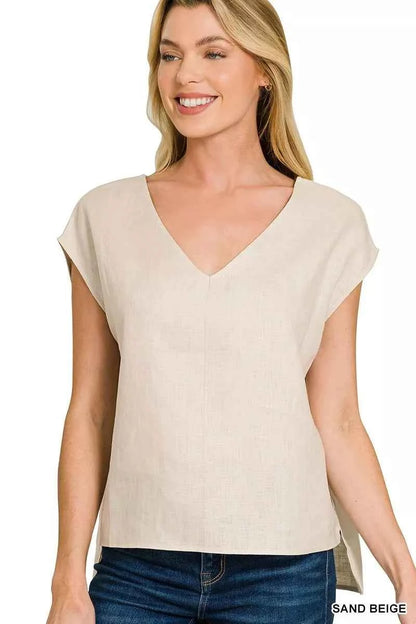 Zenana Linen V-Neck Sleeveless Top