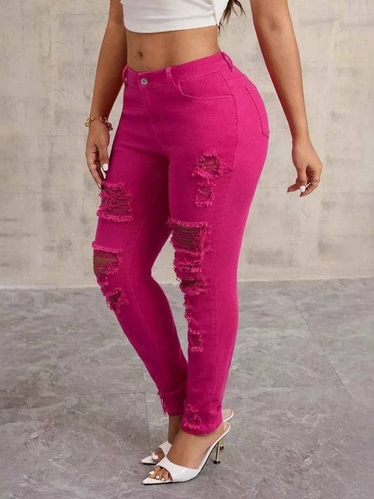 High-Waisted Distressed Skinny Jeans