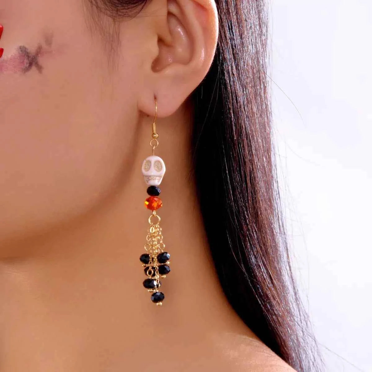 Halloween Skull Beaded Drop Earrings