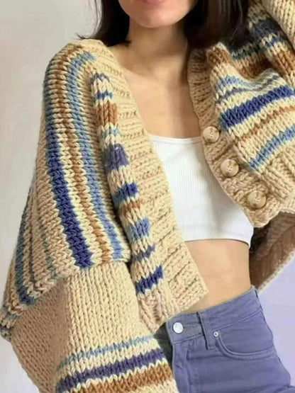 Chunky Knit Striped Cropped Cardigan