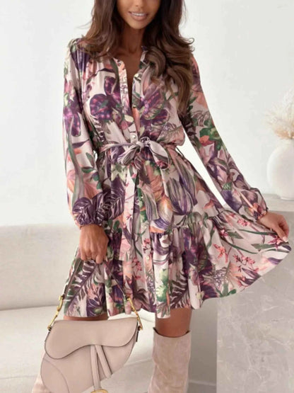 Floral Print Tie Waist Mini Dress