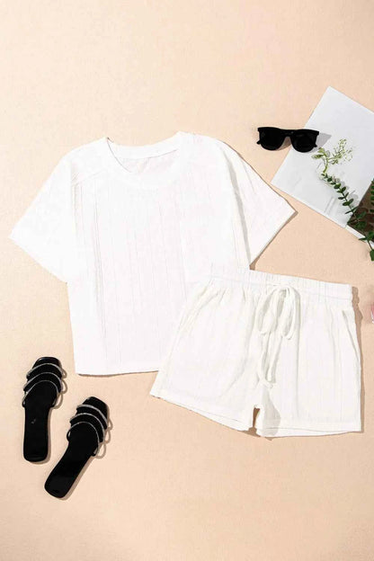 Texture Short Sleeve Top and Shorts Set