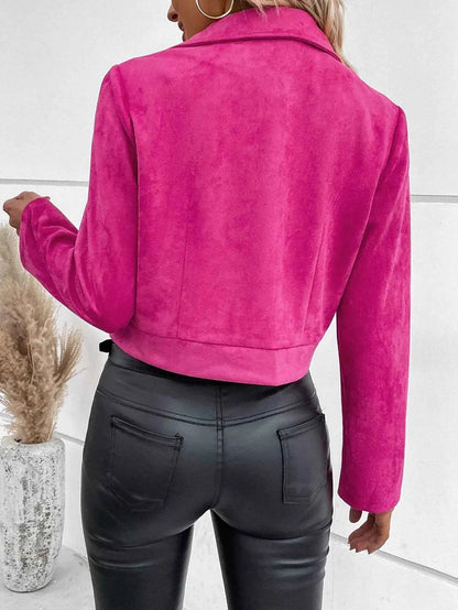 Suede Moto Jacket with Zip Detail