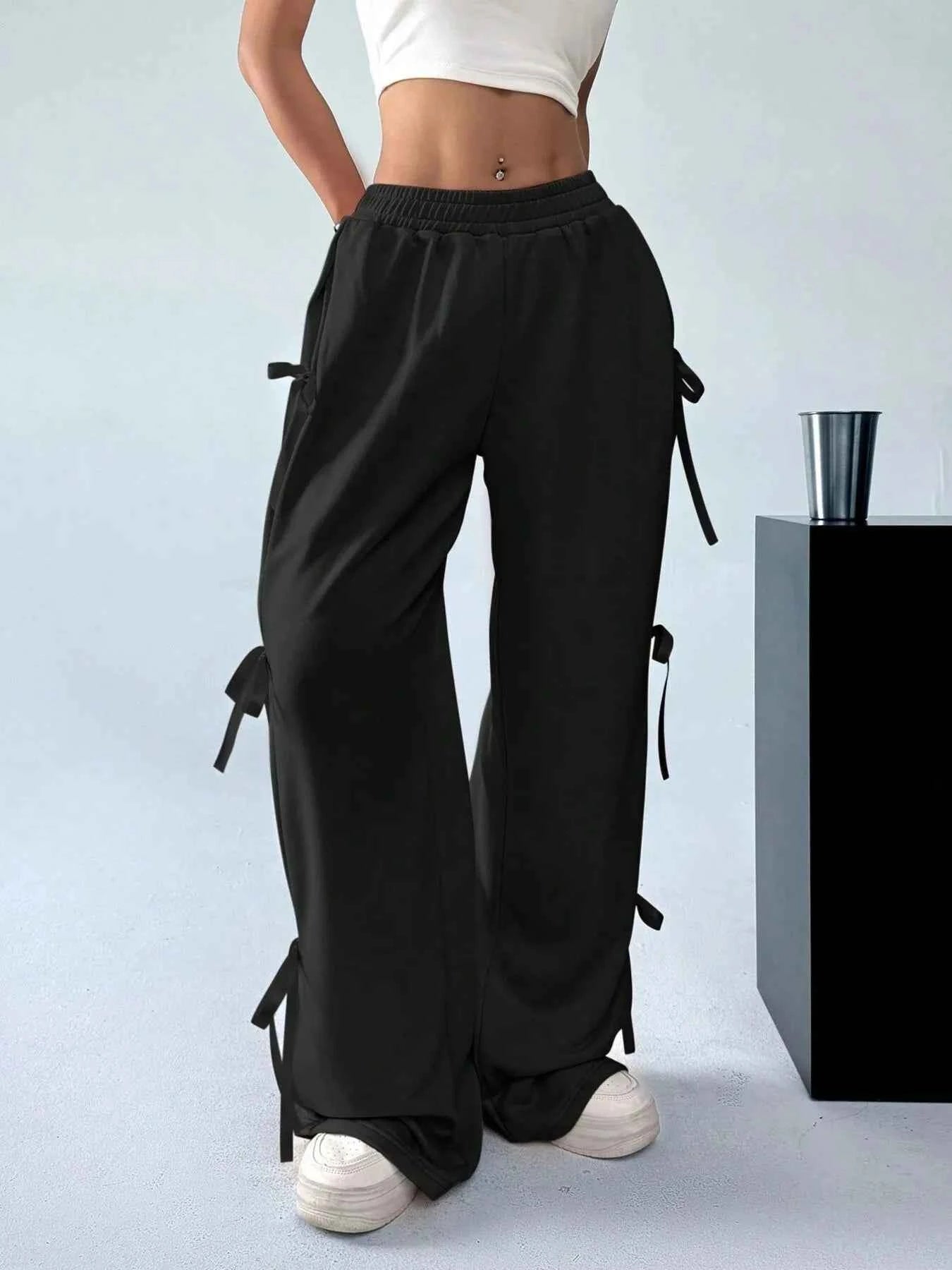 Cargo Wide Leg Pants with Side Tie Details