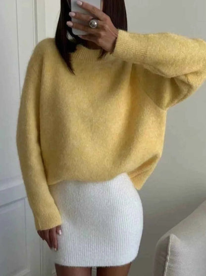 Round Neck Dropped Shoulder Sweater