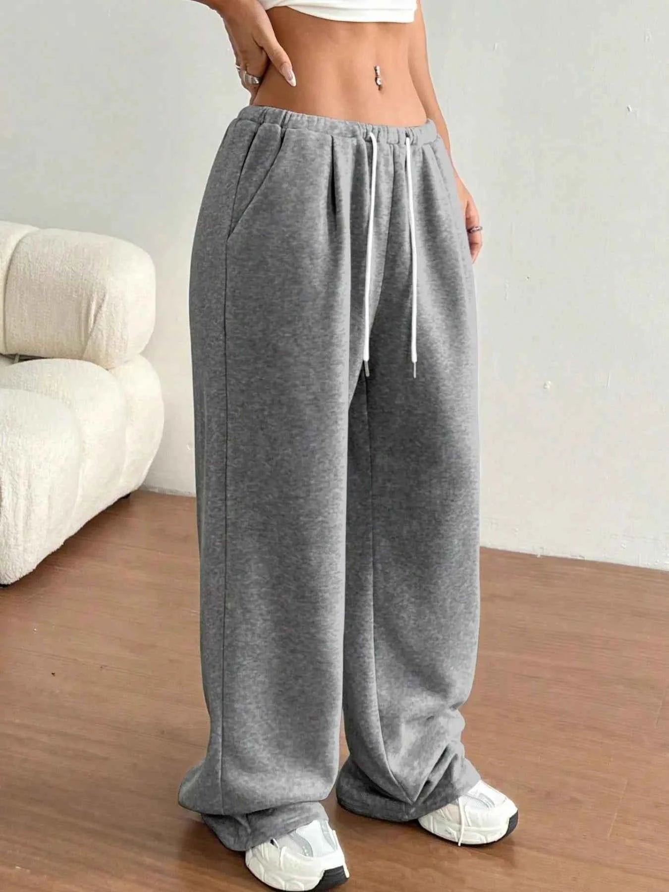 Casual Drawstring High Waist Wide Leg Sweatpants