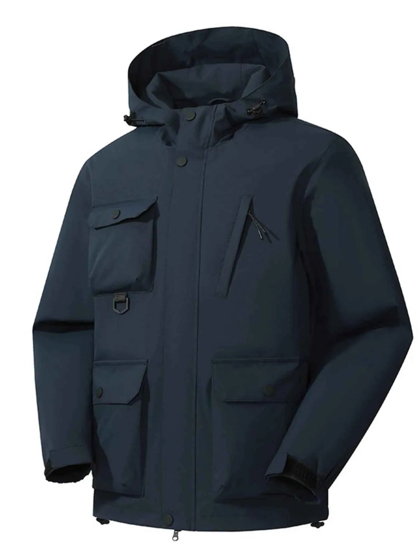 Men's Full Size Multi-Pocket Long Sleeve Hooded Jacket Plus Size