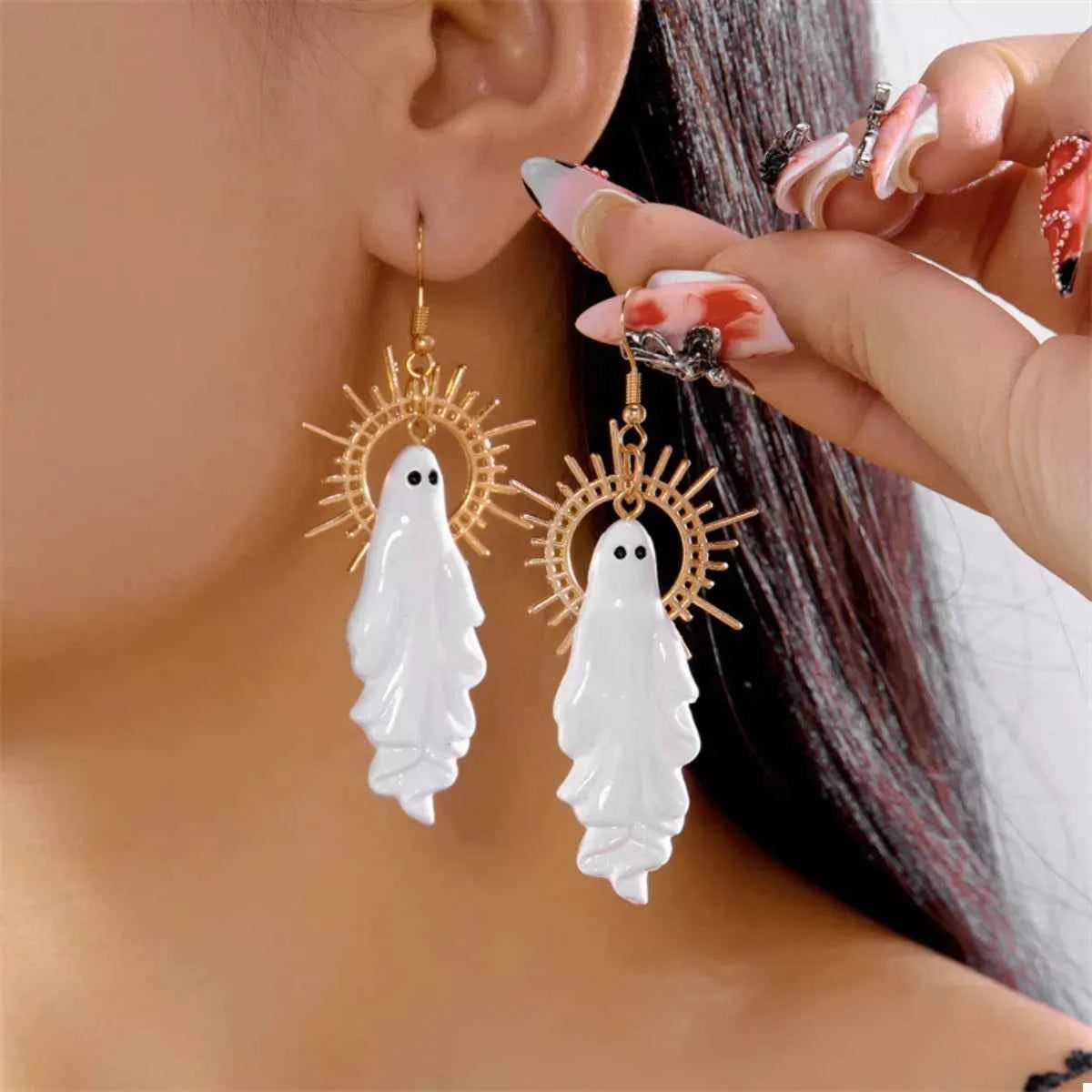 Halloween Sunburst Ghost Drop Earrings