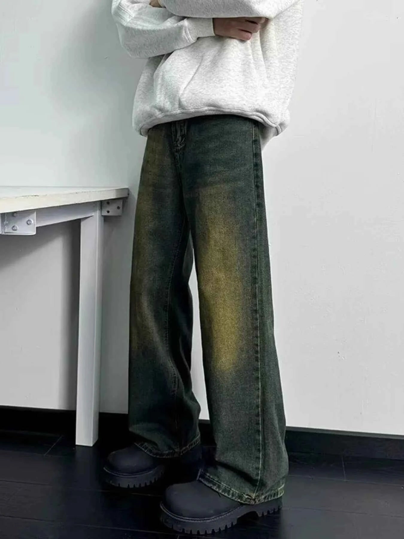 Men's Full Size Wash Wide Leg Jeans Plus Size