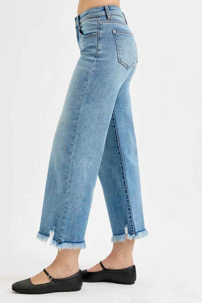 RISEN Full Size Mid Rise Crop Wide Leg Jeans Plus Size
