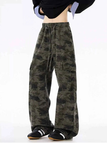 Men's Plus Size Drawstring Camouflage Wide Leg Pants