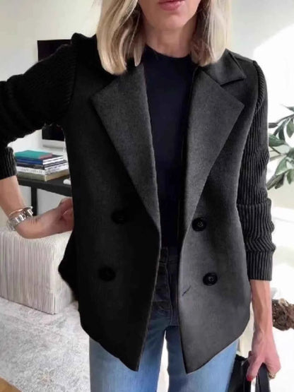 Full Size Knit Sleeve Double-Breasted Outerwear Plus Size