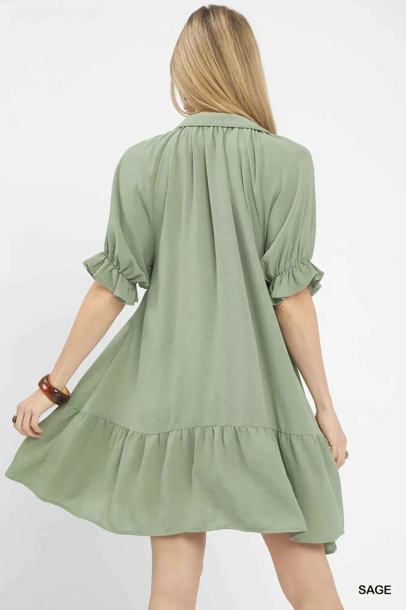Umgee Tiered Puff Sleeve Babydoll Dress