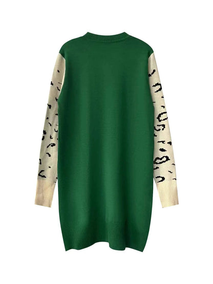 Leopard Round Neck Sweater Dress