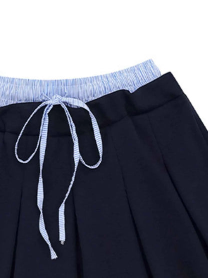 Drawstring Pleated Mini Skirt